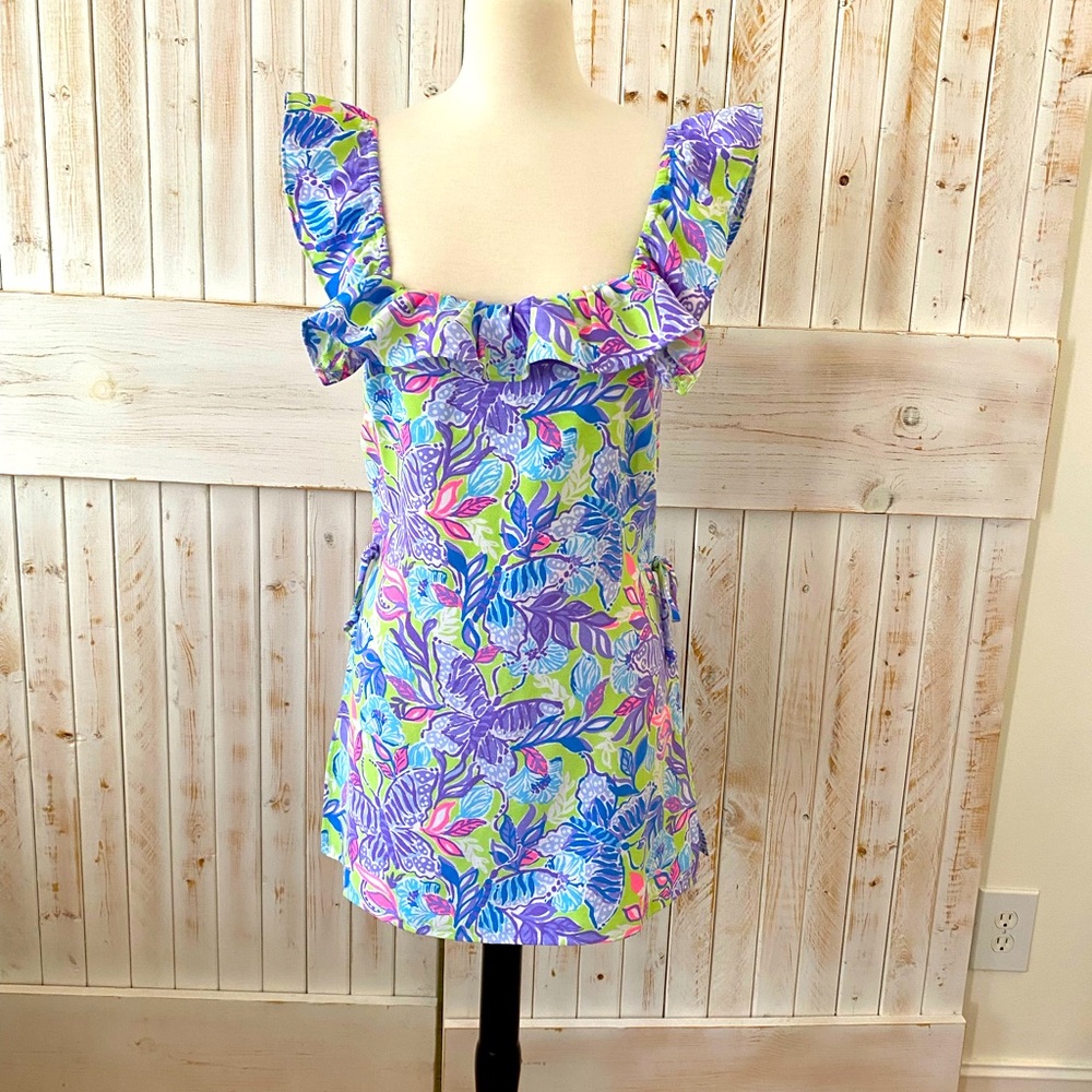 Lilly Pulitzer Zoya floral romper in dew drop print EUC, size 4